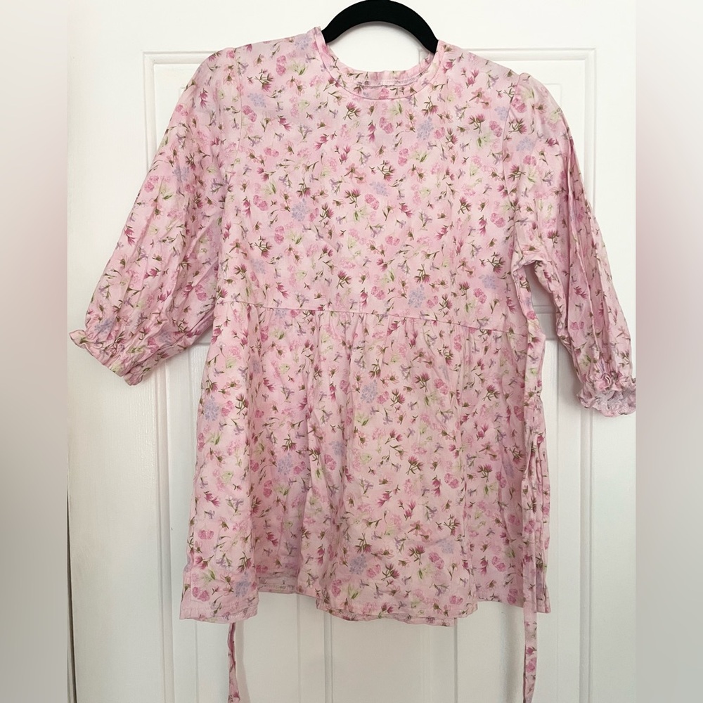 Floral Pink Maternity Blouse with 3/4 Sleeves- Modest